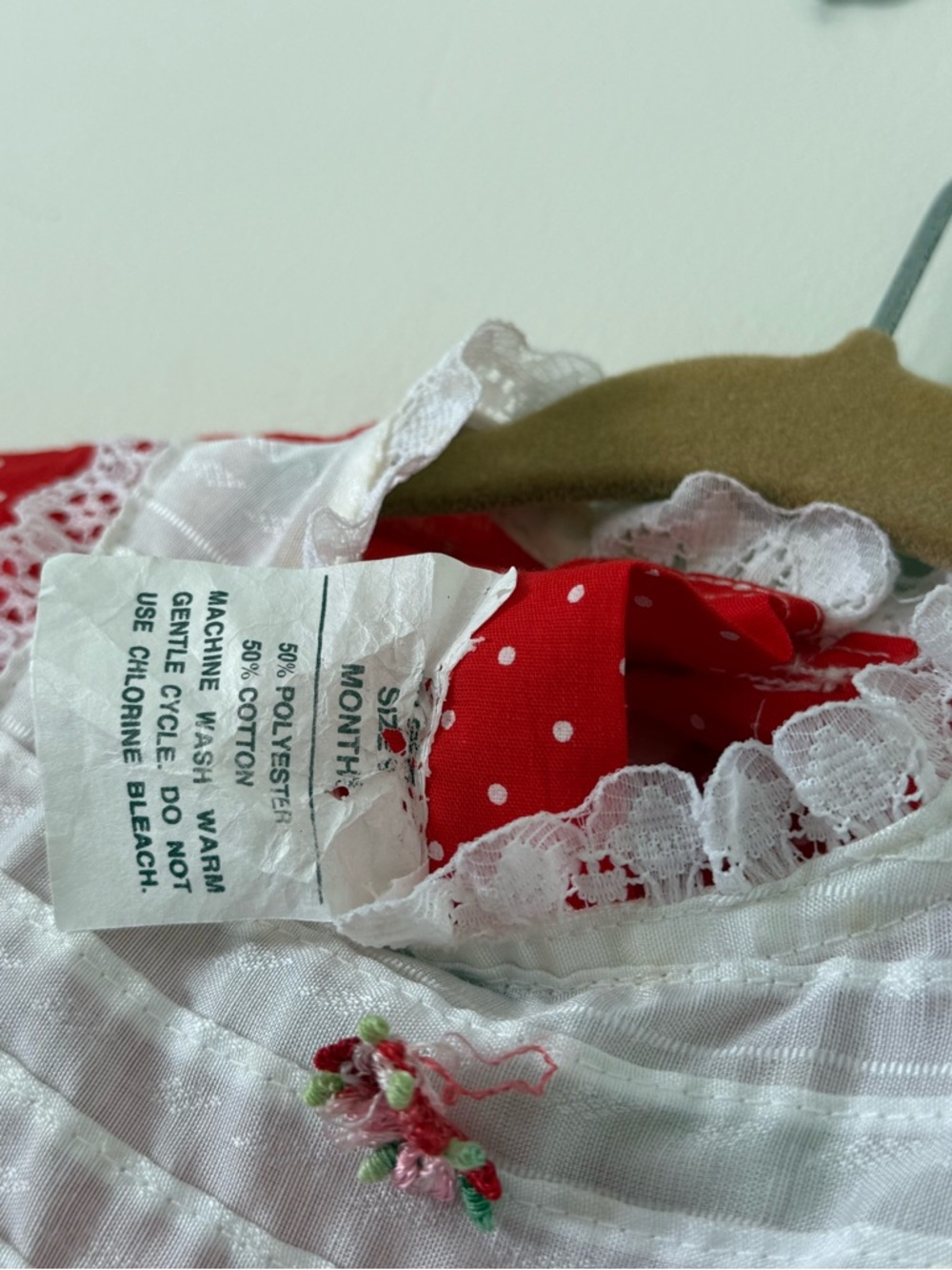 Vintage Baby Girl 9m Baby Doll Red & White Polka Dot Dress Lace Teired Ruffle - Picture 7 of 8